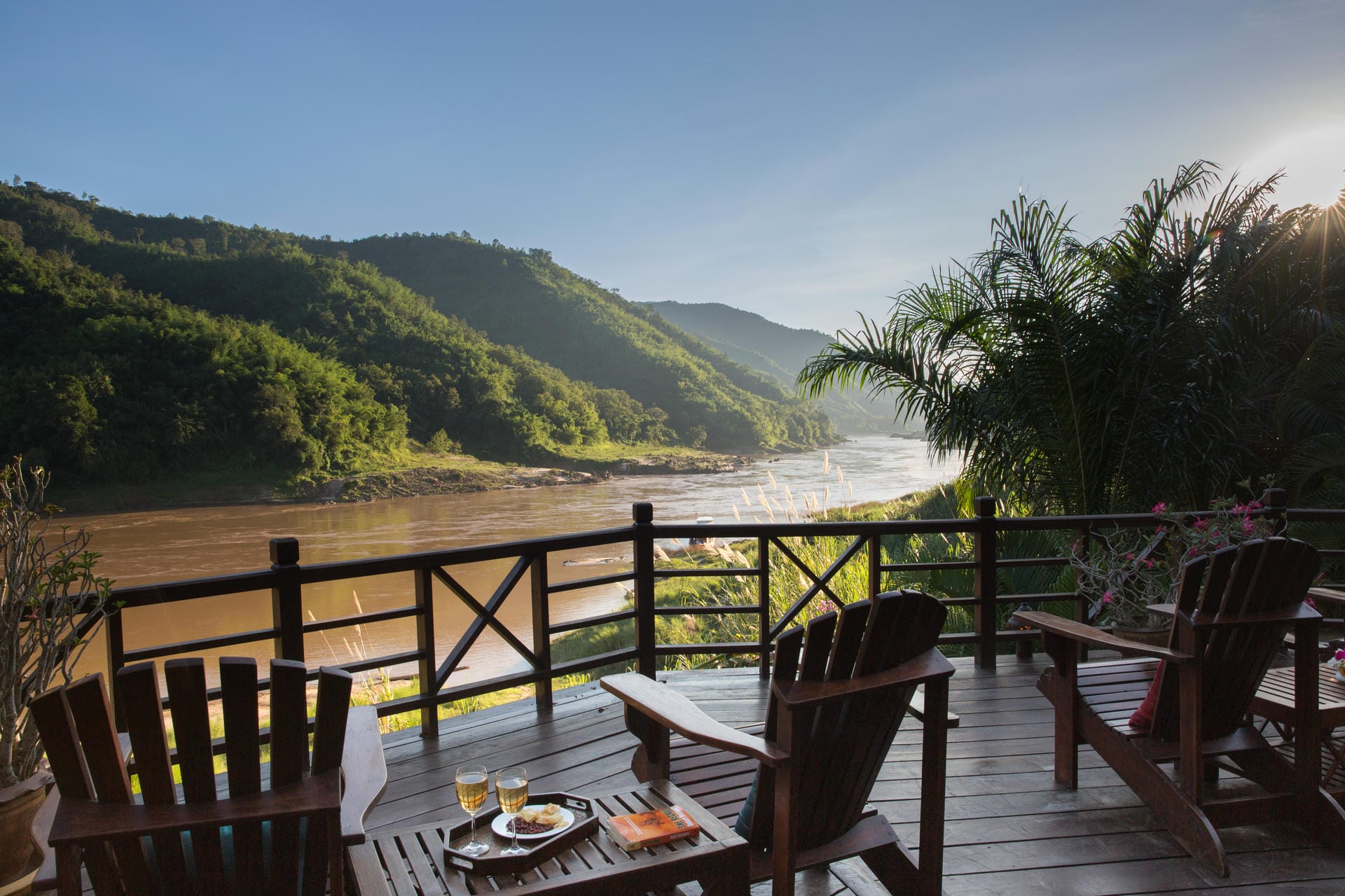 Riverside terrace at Luang Say Lodge above the Mekong