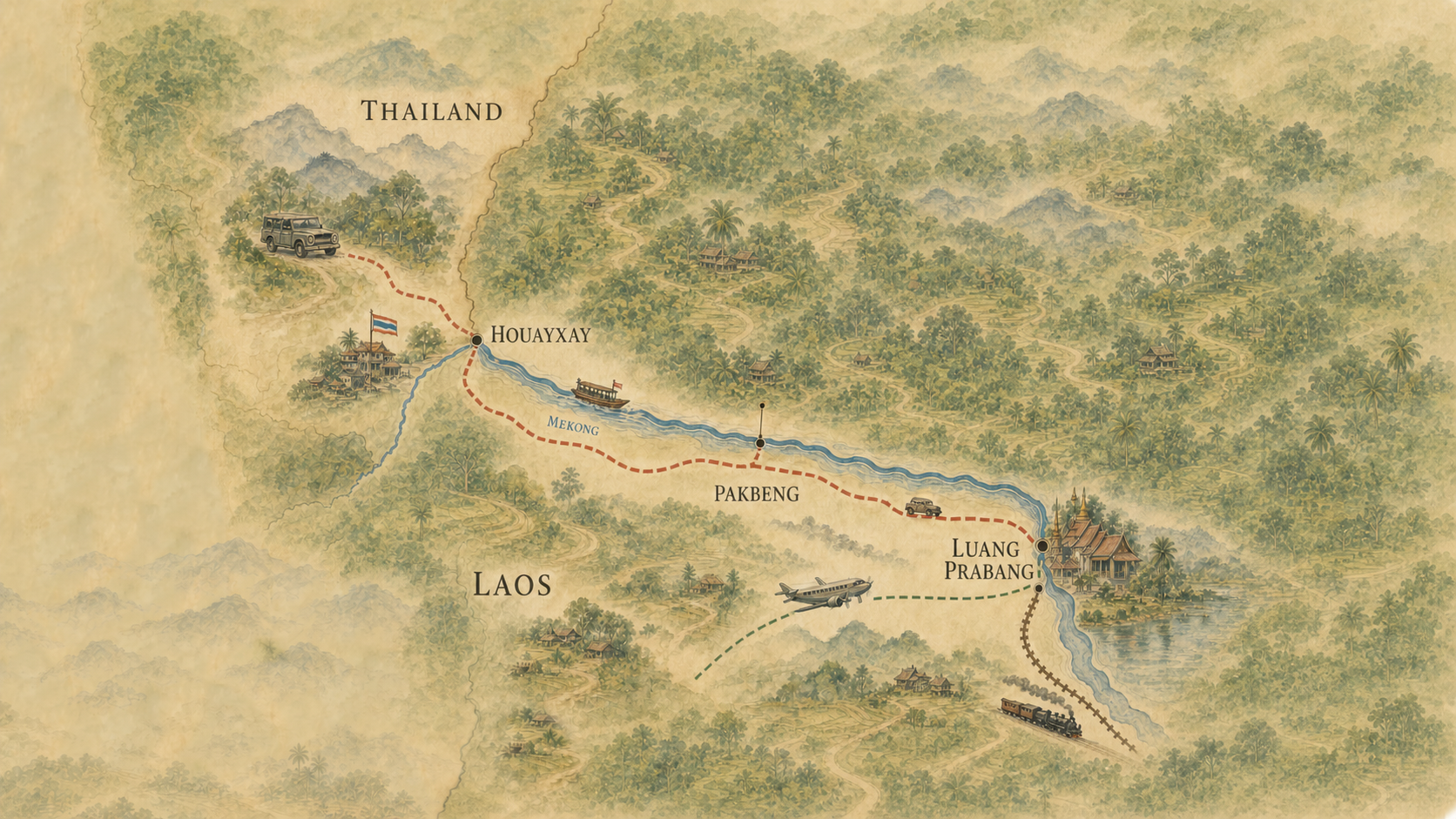 Map showing the Laos Heritage Collection locations across Luang Prabang and Pakbeng